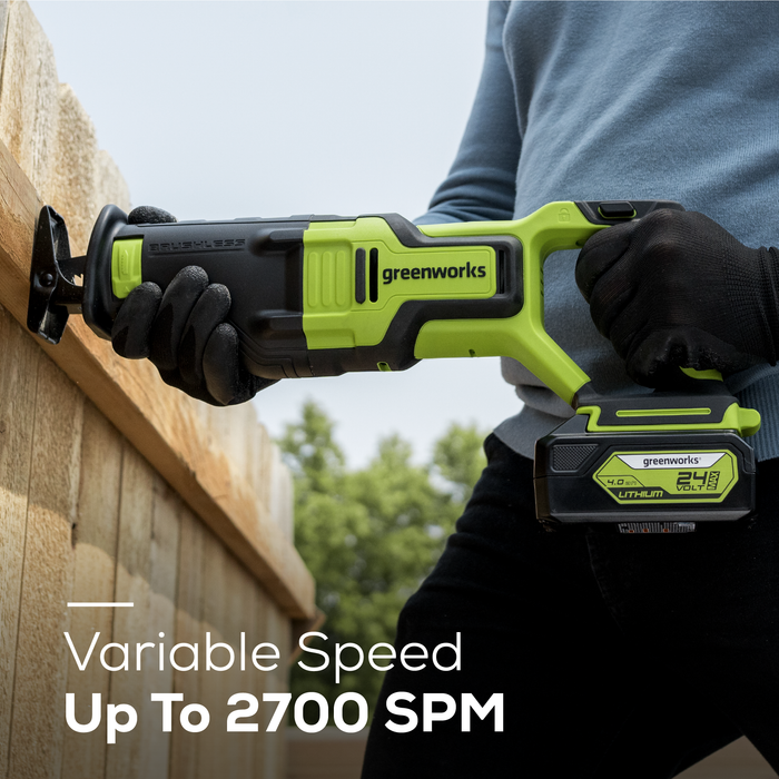 24V Cordless Battery Reciprocating Saw: 4.0 Ah USB Battery and Charger