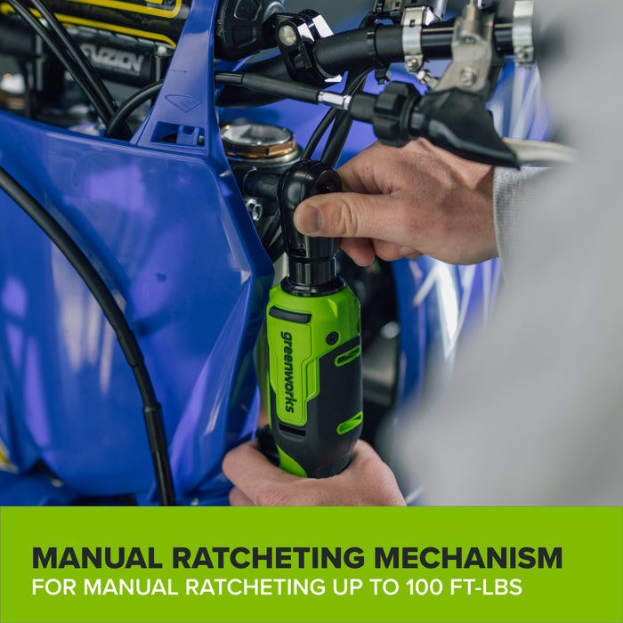 24V PowerAll 60 ft-lb 3/8" Ratchet Wrench, with 2.0 Ah Battery, 30W Charger, and 3' Cable
