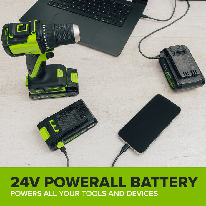 24V PowerAll Battery and Charger Kit, with 2.0 Ah Battery, Ultra-Fast 65W USB-C Charging Block, and Cable