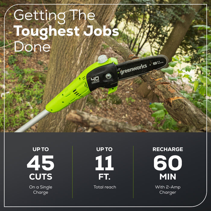 40V 8" Cordless Battery Pole Saw: 2.0 Ah Battery and Charger