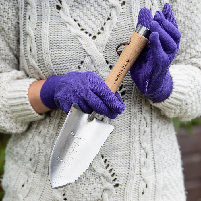 Kent & Stowe Purple Jersey Cotton Grip Gloves with hand trowel