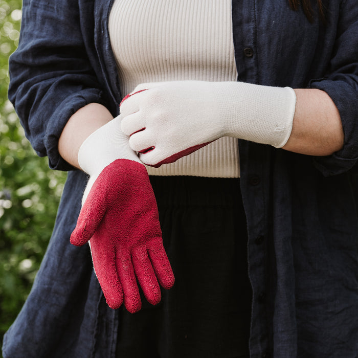Kent & Stowe Rumba Red Natural Bamboo Gloves on hands