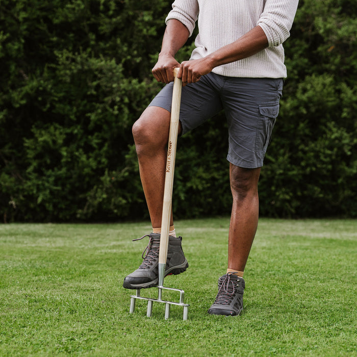 Kent & Stowe Stainless Steel Lawn Aerator 4 Prong in lawn