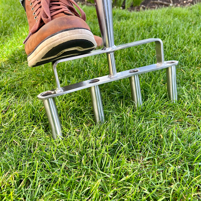 Kent & Stowe Stainless Steel Lawn Aerator 4 Prong in ground