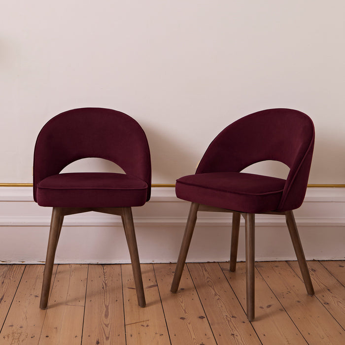 Marilyn Burgundy Red Dining Chair - Set of 2 - Coffee Brown Mango Wood Legs - Laura James