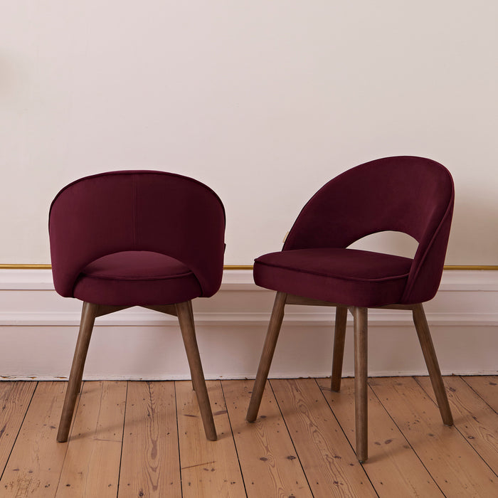 Marilyn Burgundy Red Dining Chair - Set of 2 - Coffee Brown Mango Wood Legs - Laura James