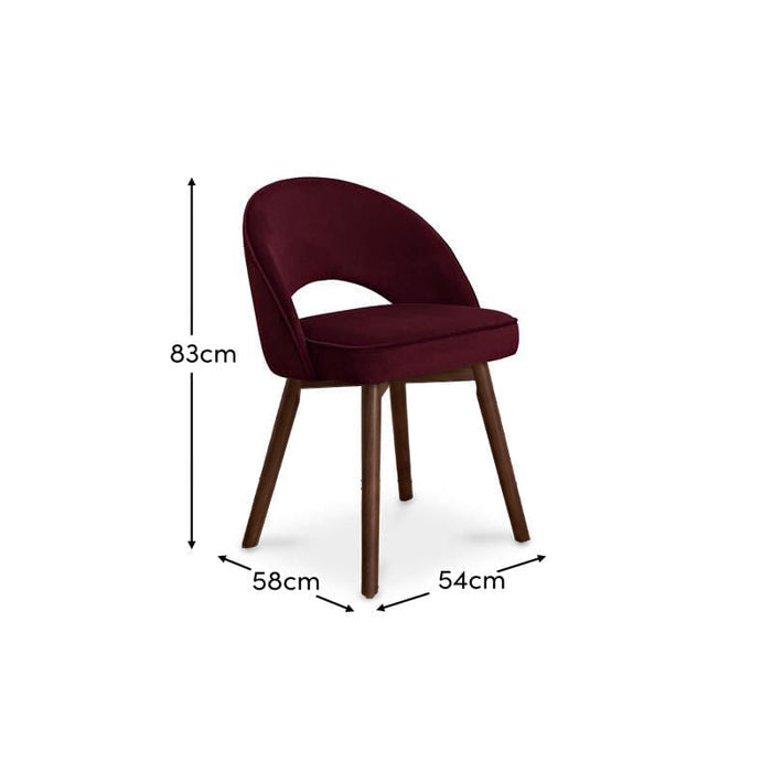 Marilyn Burgundy Red Dining Chair - Set of 2 - Coffee Brown Mango Wood Legs - Laura James
