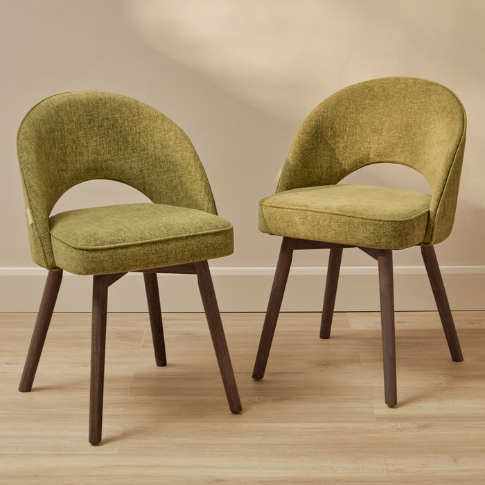 Marilyn Moss Green Dining Chair - Set of 2 - Coffee Brown Mango Wood Legs - Laura James