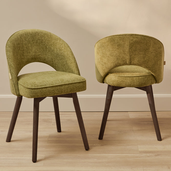 Marilyn Moss Green Dining Chair - Set of 2 - Coffee Brown Mango Wood Legs - Laura James