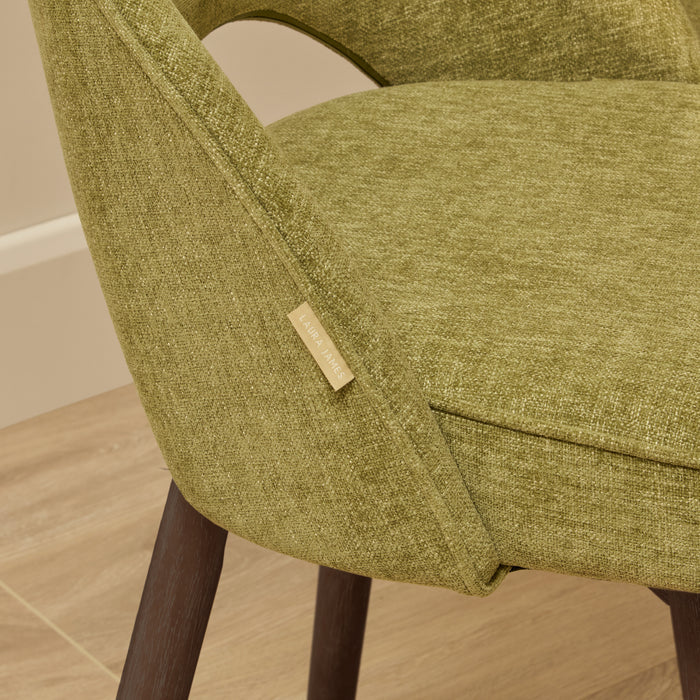 Marilyn Moss Green Dining Chair - Set of 2 - Coffee Brown Mango Wood Legs - Laura James