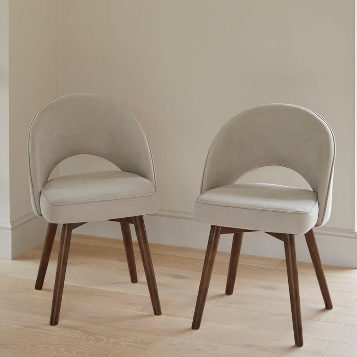 Marilyn Soft Beige Boucle Dining Chair - Set of 2 - Coffee Brown Mango Wood Legs - Laura James