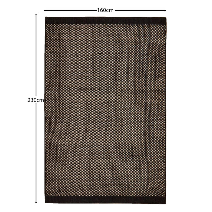 Outlet - Atcham Black Pebble Wool with Cotton Rug - 160 x 230cm