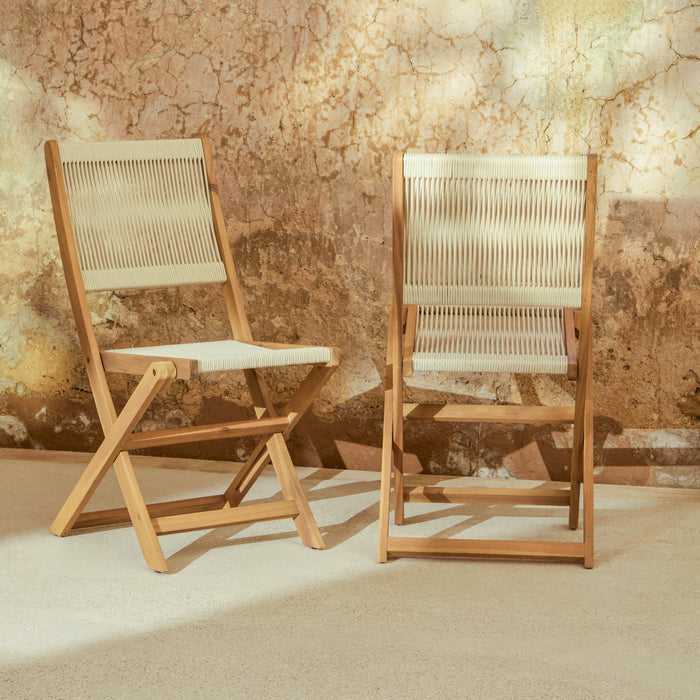 Cove White Acacia Garden Chair - Set of 2 - Beige Rope - Laura James