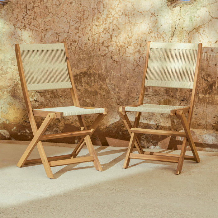 Cove White Acacia Garden Chair - Set of 2 - Beige Rope - Laura James