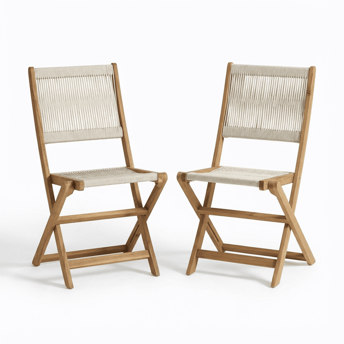 Cove White Acacia Garden Chair - Set of 2 - Beige Rope - Laura James
