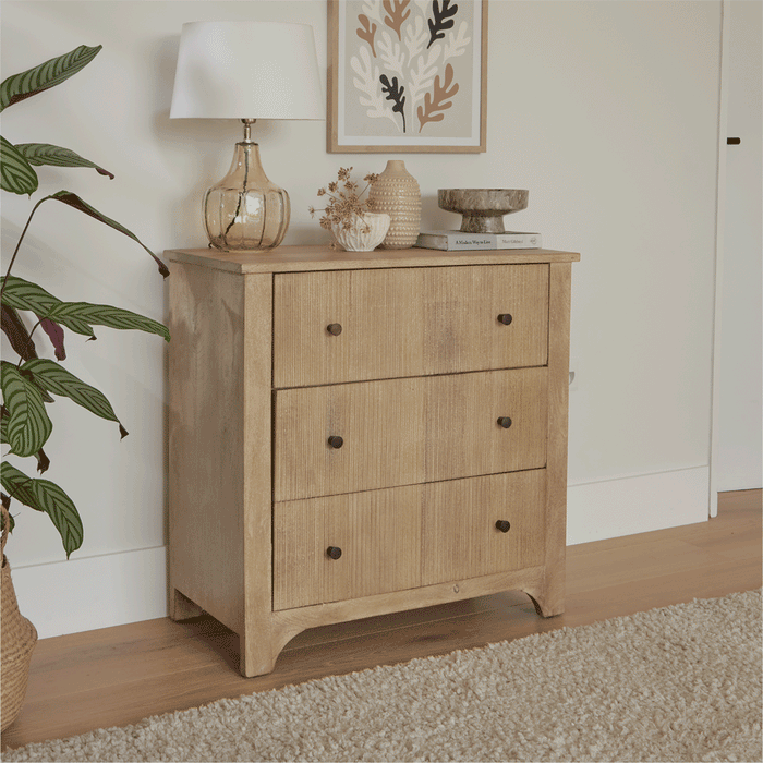 Jade 3 Drawer Chest of Drawers - Chalked Mango Wood - Laura James