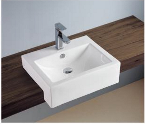 Rectangular Semi-Recessed Wash Basin - White
