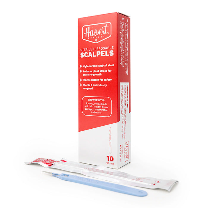 Harvest Company disposable scalpel packaging with scalpel on a white background