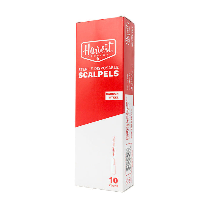 Box of Harvest Company sterile disposable scalpel blades on a white background