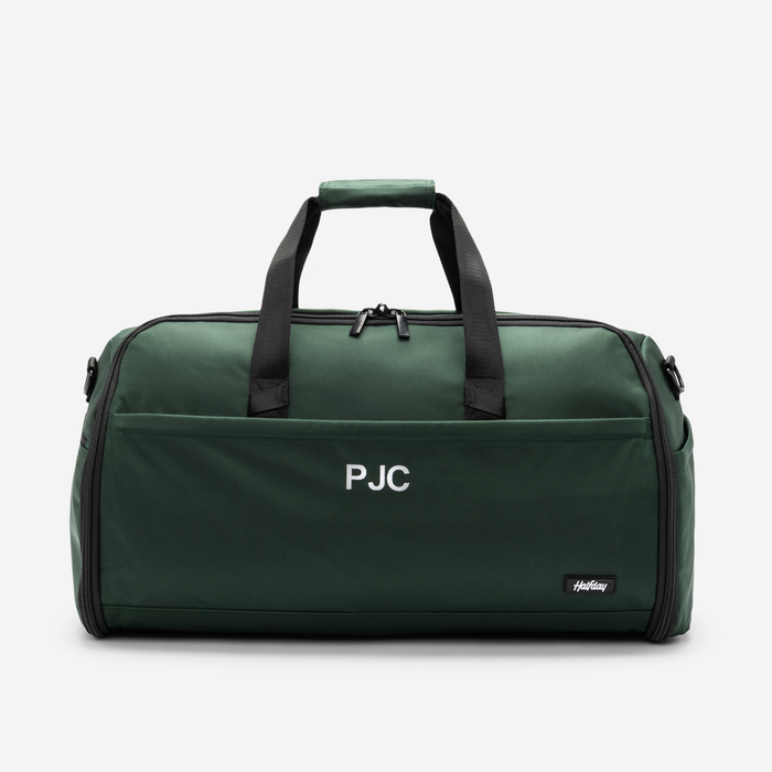 The Premium Garment Duffel 45L (monogrammed) - Color Palm - Letter Color White
